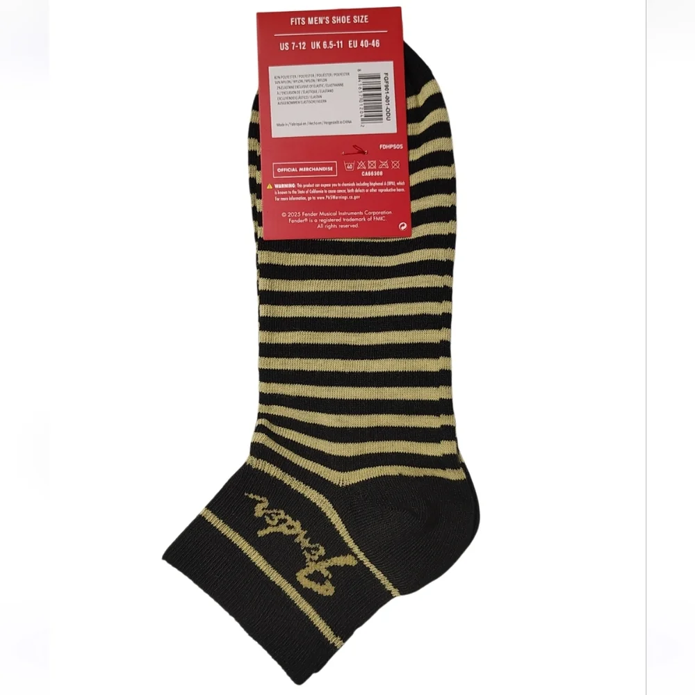 Men's Fender Guitar Ankle Socks Golden Yellow And Black Stripe